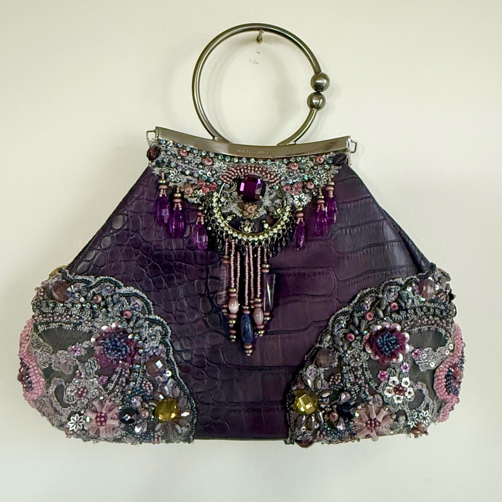 Vintage Mary Frances Croc Embossed Beaded Purple Passion Handbag Shoulder Bag